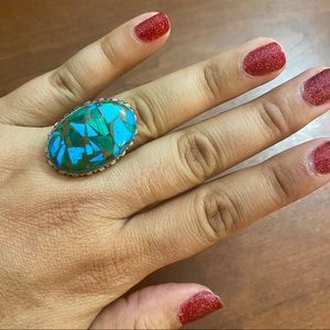 1990’s/ Y2K Copper Turquoise Sterling Silver Ring, 6.5, Unworn/Old Store Stock
